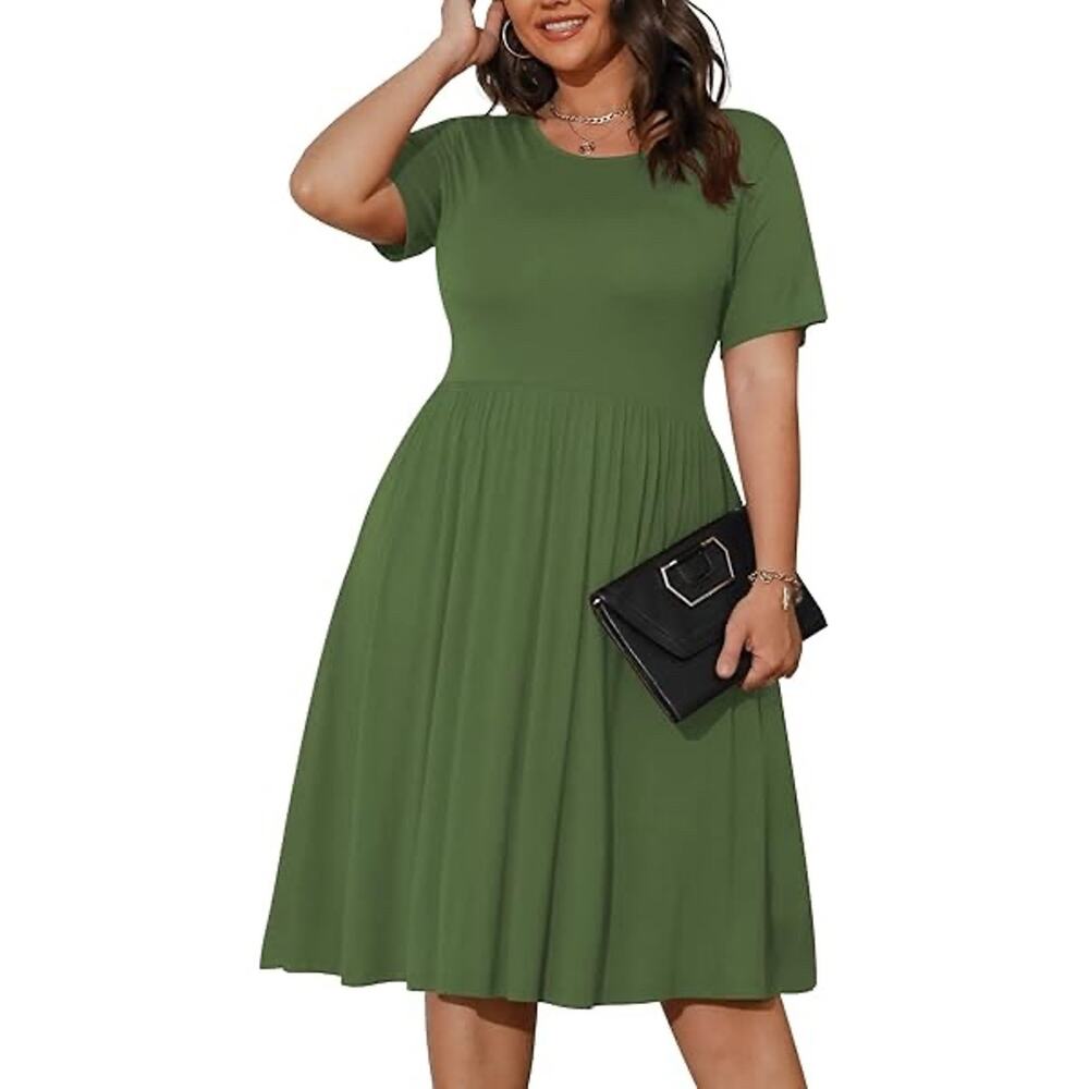 NWT POSESHE Casual Short Sleeve Empire Waist Loose Fit Swing Midi Dress Size XL